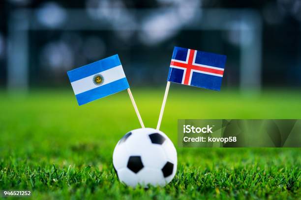 Argentina Iceland Group D Saturday 16 June Football World Cup Russia 2018 National Flags On Green Grass White Football Ball On Ground Stock Photo - Download Image Now