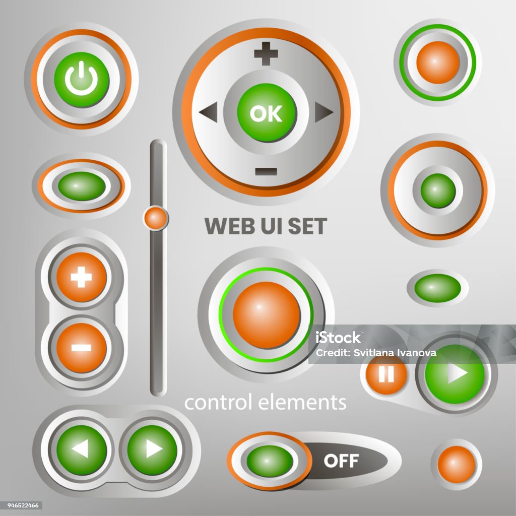 Web Ui Green And Orange Controls Elements On Gray Background Navigation ...