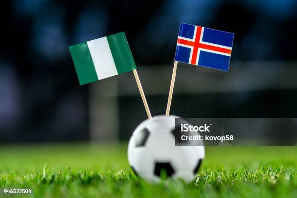 Nigeria Iceland Group D Friday 22 June Football World Cup Russia 2018 National Flags On Green Grass White Football Ball On Ground Stock Photo - Download Image Now