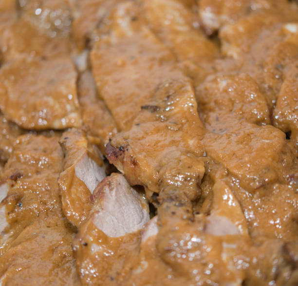 istock Cluse up of meat with sauce, meat background 946536698