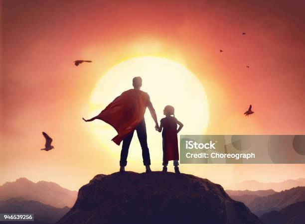 Father And Daughter Playing Outdoors Stock Photo - Download Image Now - Father, Heroes, Superhero