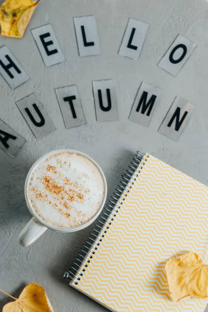 istock Workspace with notebook, cup of coffee, leaves and words 