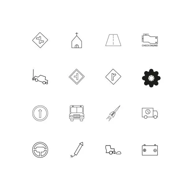 Vector illustration of Cars And Transportation simple linear icons set. Outlined vector icons