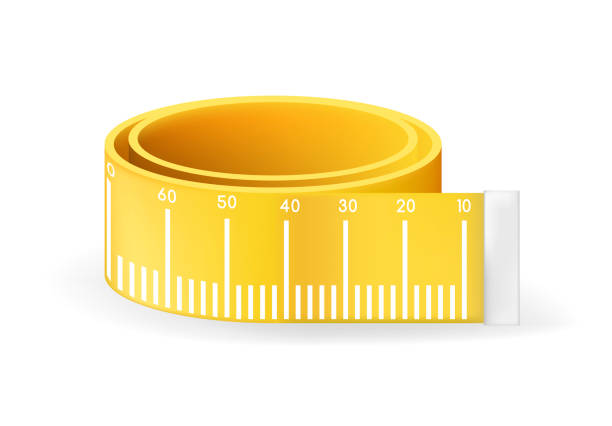 흰색 바탕에 진짜 3d 미터입니다. 절연된 요소 - tape measure yellow long instrument of measurement stock illustrations