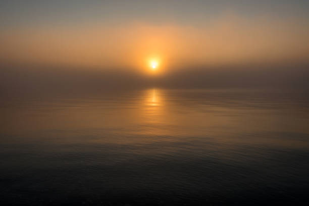 istock Morning sun over lake, sunrise and reflection in mist. 946556772