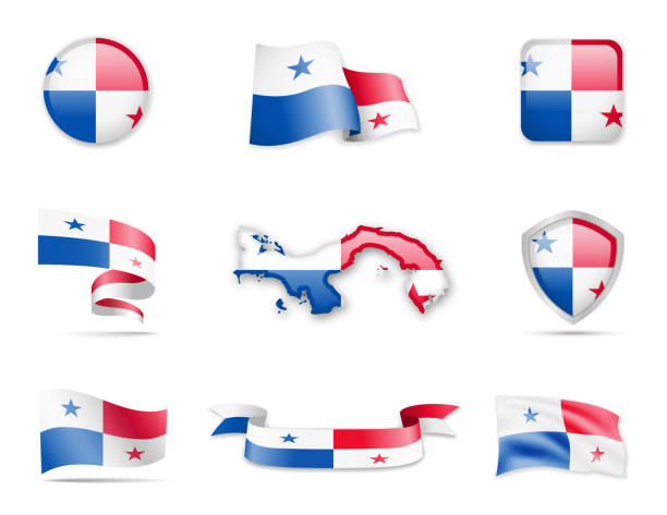 ilustrações, clipart, desenhos animados e ícones de colecção de bandeiras do panamá. bandeiras e mapa de contorno. - panama map flag patriotism