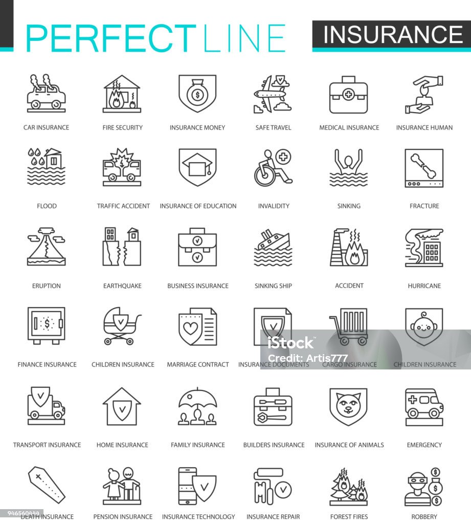 Insurance thin line web icons set. Car, house, health, life insurance outline stroke icons design. Insurance thin line web icons set. Car, house, health, life insurance outline stroke icons design Icon Symbol stock vector