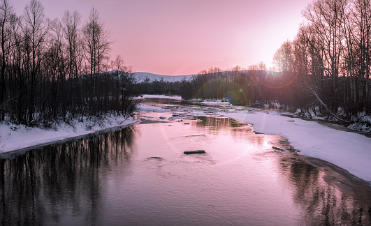 pink sunset by the river