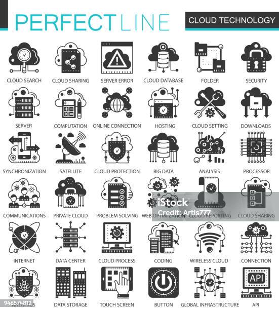 Vector Cloud And Big Data Technology Black Mini Concept Icons And Infographic Symbols Set Stock Illustration - Download Image Now