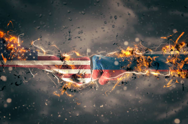 USA and Russia conflict stock photo