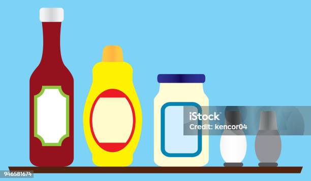 Condiment Shelf Stock Illustration - Download Image Now - Mayonnaise, Sauce, Shelf