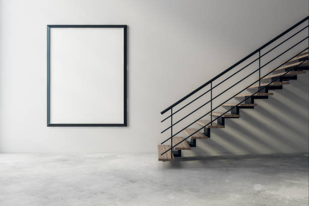 istock Modern interior with stairs and poster 946590144