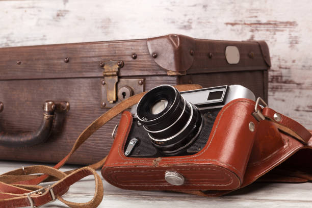 istock Vintage photo camera with old case. 946590388