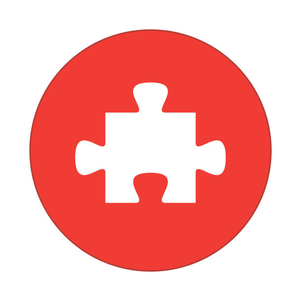 element układanki, płaska okrągła ikona - solution jigsaw piece jigsaw puzzle problems stock illustrations