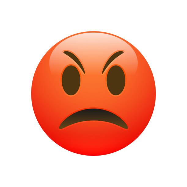 Vector Emoji red angry sad face Vector Emoji red angry sad face with eyes and mouth on white background. Funny cartoon Emoji icon. 3D illustration for chat or message. anger stock illustrations