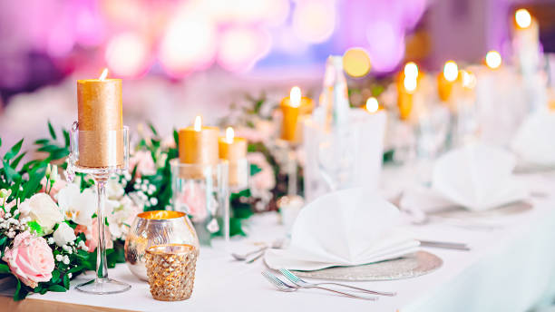 istock Wedding table decorated with flowers and candles 946608064