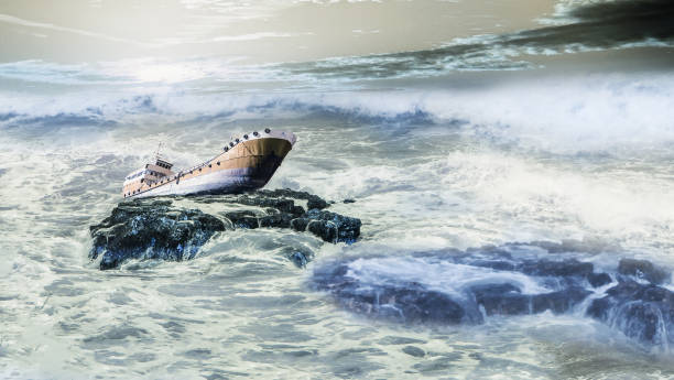 istock old shipwreck boat abandoned stand on rock 946616724