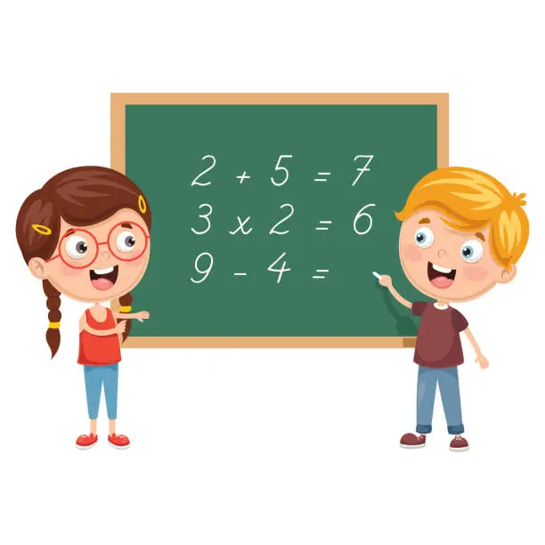 Vector illustration of Vector Illustrations Of Kids Having Math Lesson