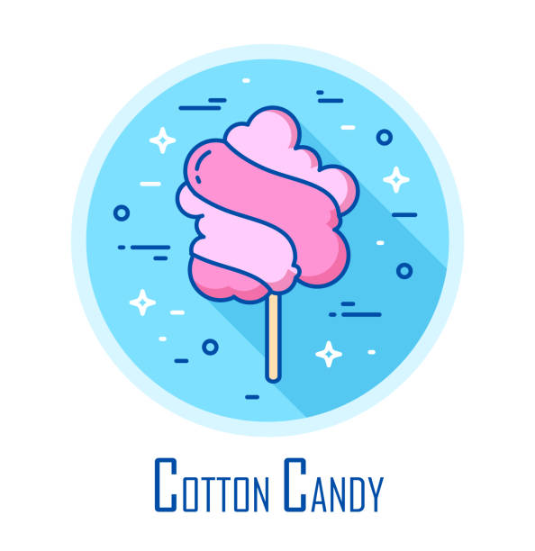 Vector icon with cotton candy in a coloured circle. Vector banner for fast food. Thin line flat design. Vector icon with cotton candy in a coloured circle. Vector banner for fast food. Thin line flat design. candyfloss stock illustrations