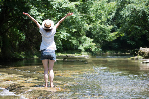 istock Japanese women relax in a mountain stream 946631996