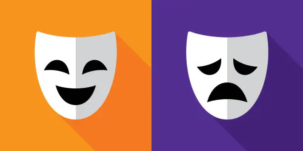 Vector illustration of Drama Comedy Mask Icons Flat