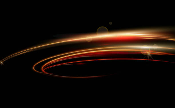 wektorowa ilustracja dynamicznych świateł w ciemnym tle. wysoka prędkość w nocy abstrakcja. światło samochodu trasy ruchu ackground. - backgrounds red abstract light stock illustrations