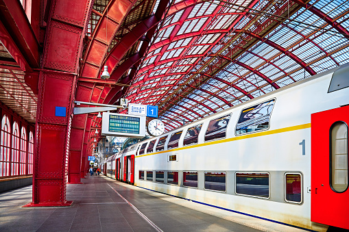 The Hague (Den Haag ) Railway station. The Hague is the country's administrative centre and its seat of government. The city has a population of arround 550'000 citizens. The image was captured during spring season.