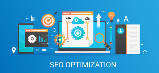 Flat modern vector concept Seo optimization and analytics banner with icons and text. Flat modern vector concept Seo optimization and analytics banner with icons and text construction platform illustrations stock illustrations