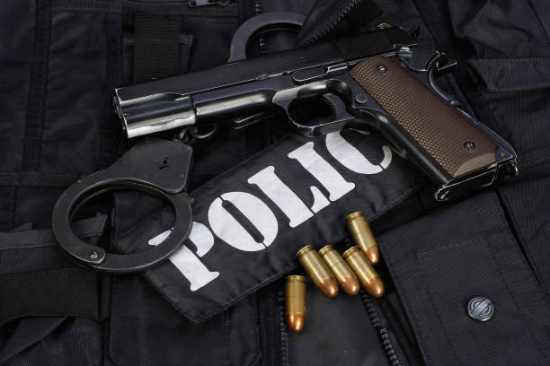 istock Special weapons and tactics team equipment on black background 946661900