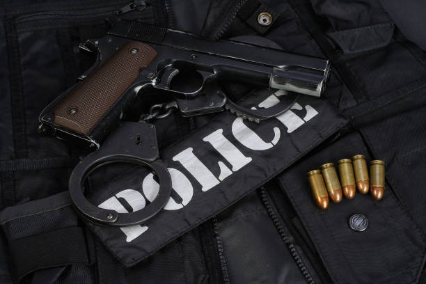 istock Special weapons and tactics team equipment on black background 946661936