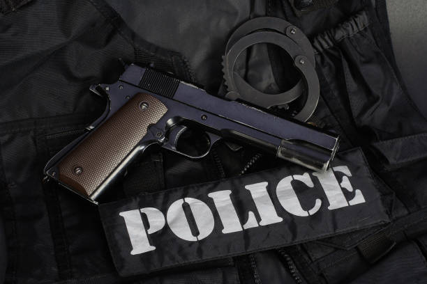 istock Special weapons and tactics team equipment on black background 946662046