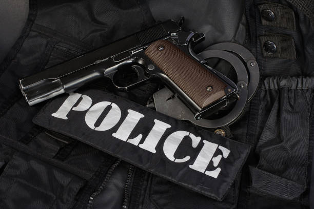 istock Special weapons and tactics team equipment on black background 946662060