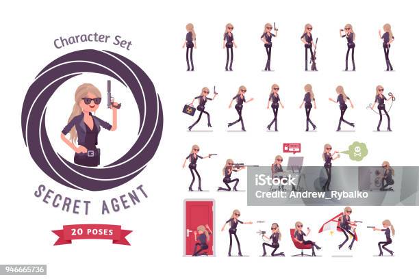 Secret Agent Woman Readytouse Character Set Stock Illustration - Download Image Now - Spy, Surveillance, Women