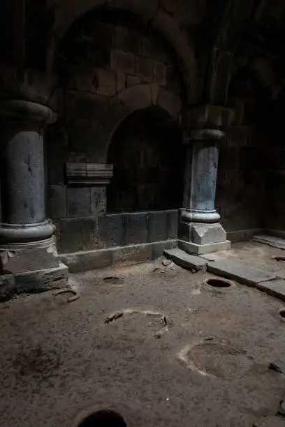 Photo of The Haghpat monastery in Armenia. Openings in the floor in places where old letters were hidden
