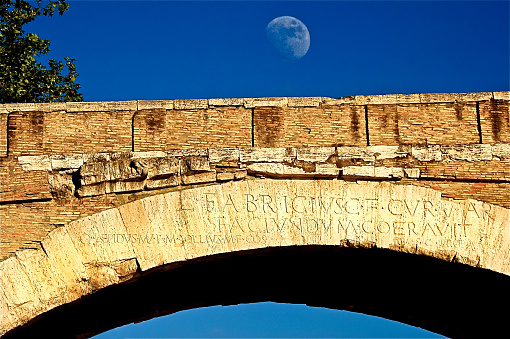 Rome, Italy: Sunlit Pons Fabricius (Ponte Fabricio), Full Moon