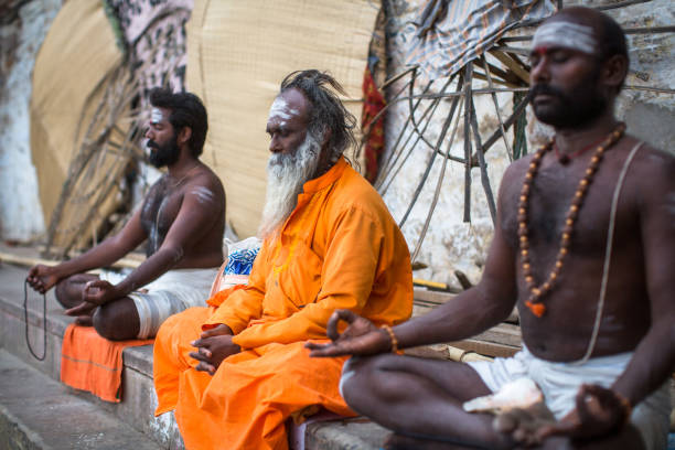 Sadhu (holy man) on Dashashwamedh Ghat is the main and probably oldest ghat of Varanasi located on the Ganges, close to Kashi Vishwanath Temple.