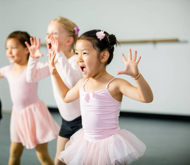 little girls dancing in studio - jazz ballet imagens e fotografias de stock