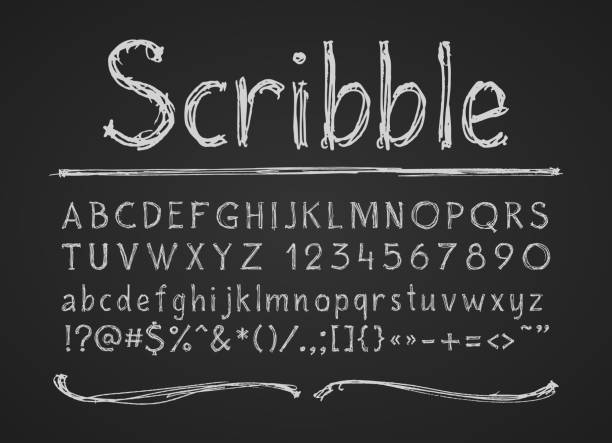 буквы и символы, нарисованные вручную на доске - handwriting blackboard alphabet alphabetical order stock illustrations