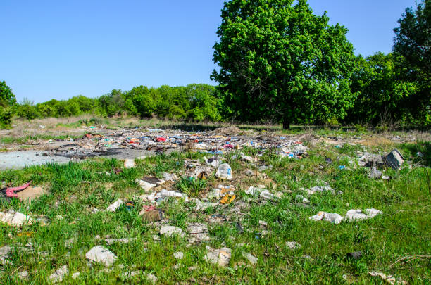 different garbage on a ground - stockyards industrial park imagens e fotografias de stock