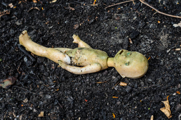 istock Old broken doll on the pile of the ash 946745638