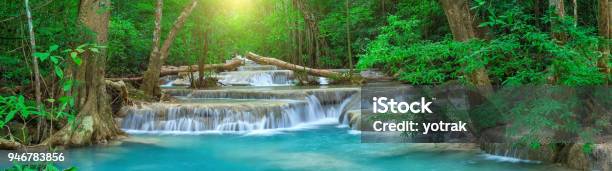 Panoramic Beautiful Deep Forest Waterfall In Thailand Stock Photo - Download Image Now