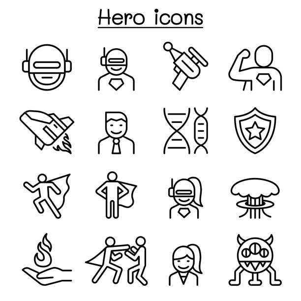 Hero icon set in thin line style Hero icon set in thin line style fearless stock illustrations