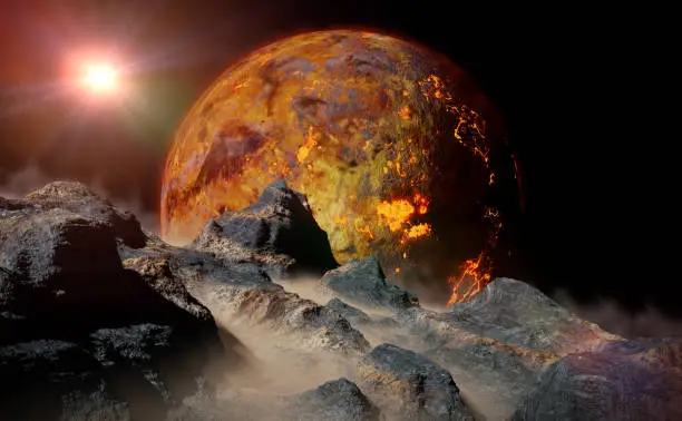 artistic impression of an other world surface scene