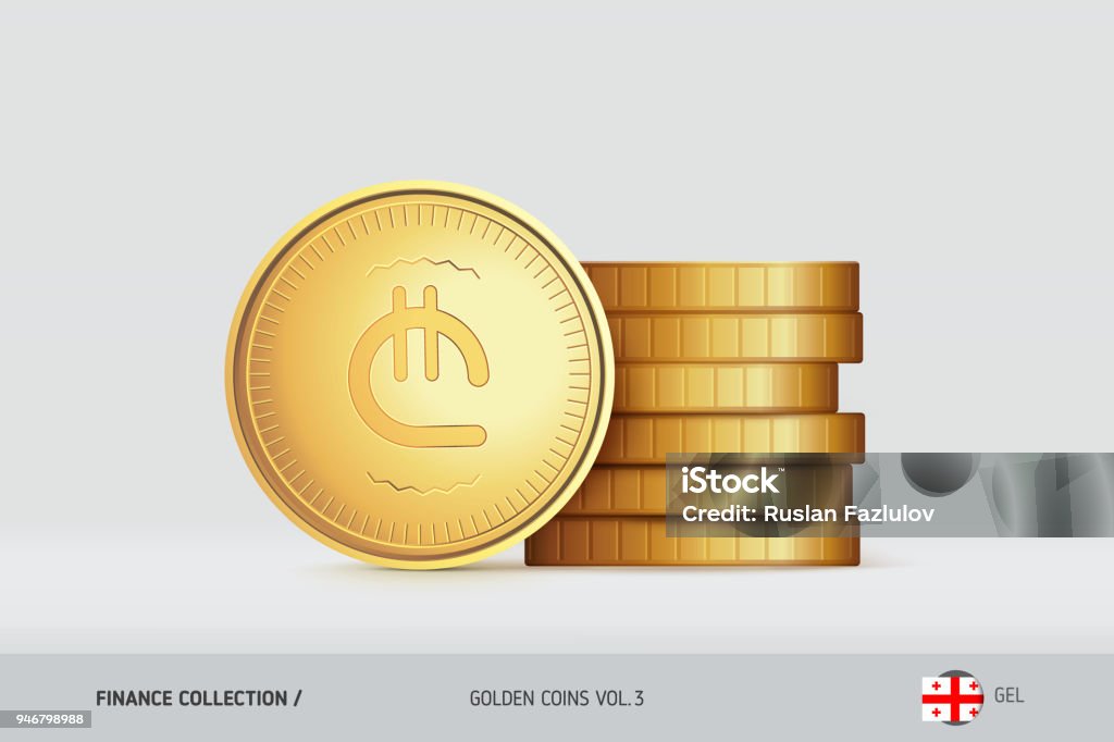 Kultakolikoita. Realistinen Georgian Lari kolikko seisoo lähellä pinottuja kolikoita. Rahoituskonsepti verkkosivustoille, verkkosuunnittelulle, mobiilisovelluksille, infografiikalle. - Rojaltivapaa avainsanalla Aarrearkku ja tyyppiä kuvapankin vektori Kultakolikoita. Realistinen Georgian Lari kolikko seisoo lähellä pinottuja kolikoita. Rahoituskonsepti verkkosivustoille, verkkosuunnittelulle, mobiilisovelluksille, infografiikalle. - Rojaltivapaa avainsanalla Aarrearkku ja tyyppiä kuvapankin vektori