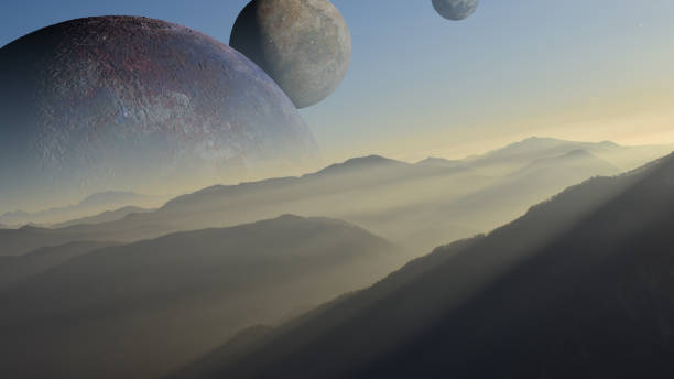 istock beautiful scenery on an alien world with multiple moons in the sky 946800256