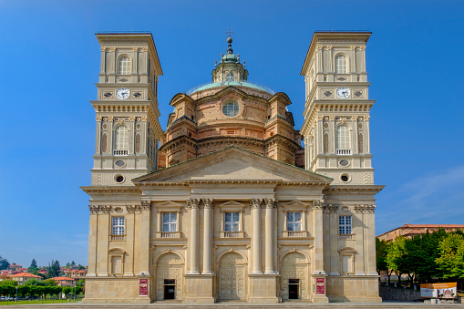 The Santuario di Vicoforte is a monumental Baroque church and a pilgrimage destination. Its large elliptical cupola, the largest in the world, was decorated in fresco in 1752. It is located in the province of Cuneo, Piedmont, northern Italy.