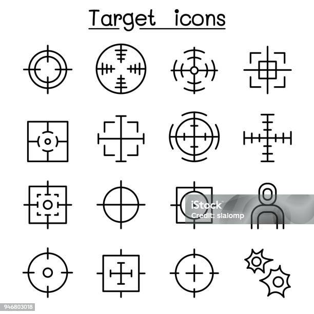 Target Icon Set In Thin Line Style Stock Illustration - Download Image Now - Icon Symbol, Sports Target, Crosshair