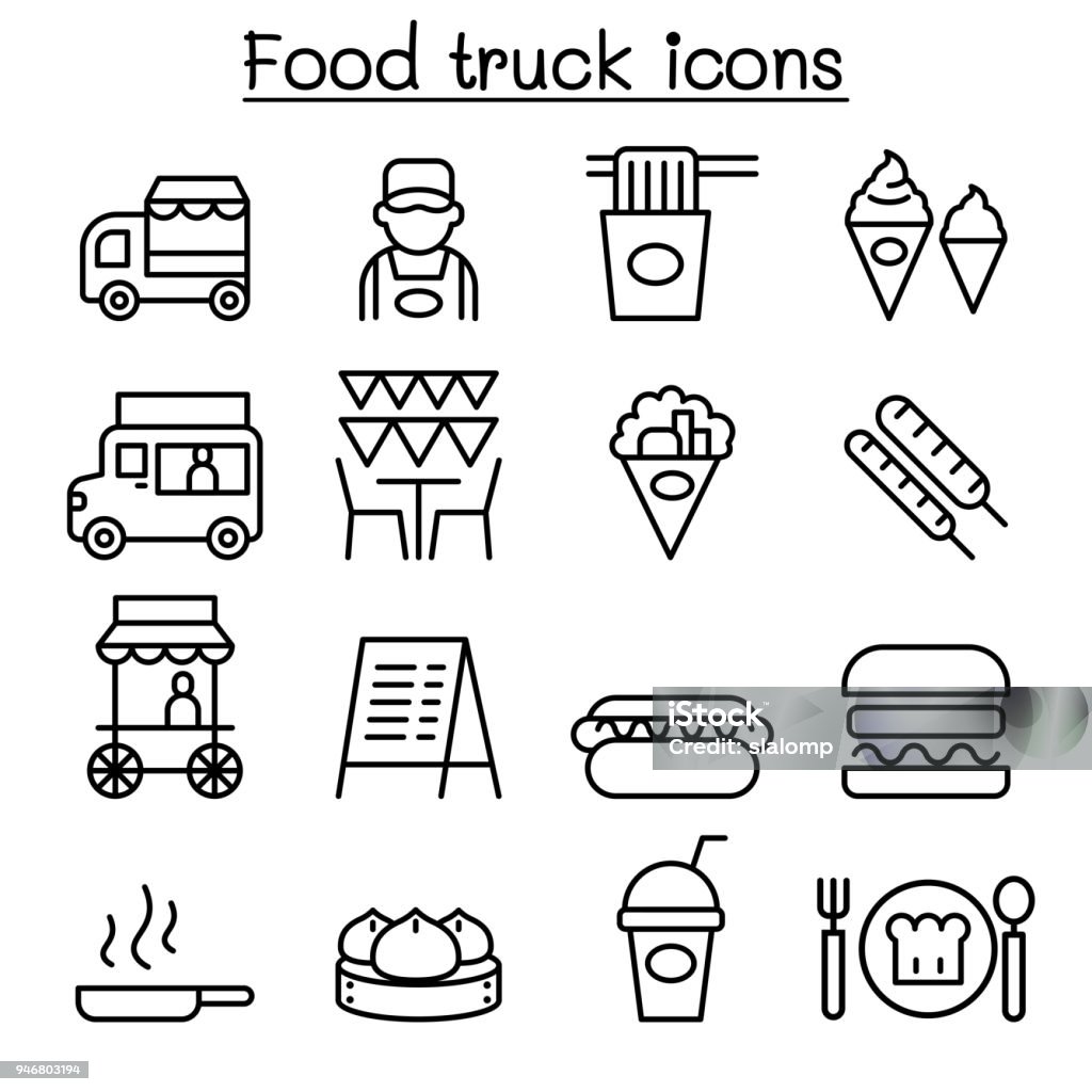 Food truck icon set in thin line style Food Truck stock vector