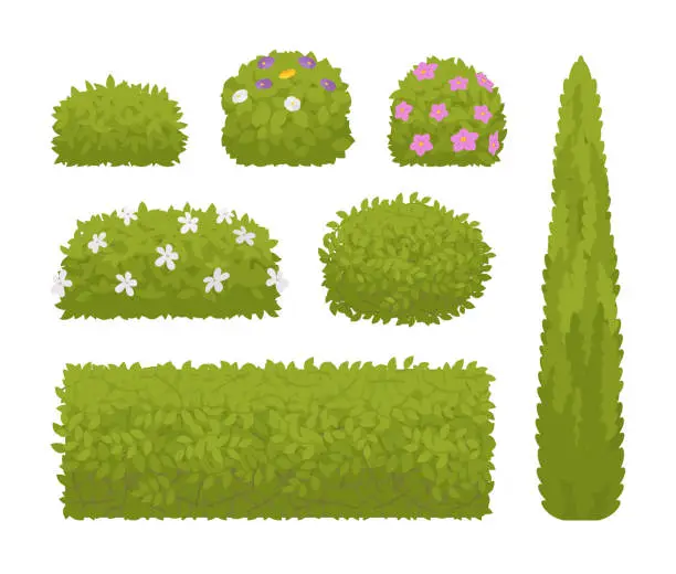 Vector illustration of Green bushes set