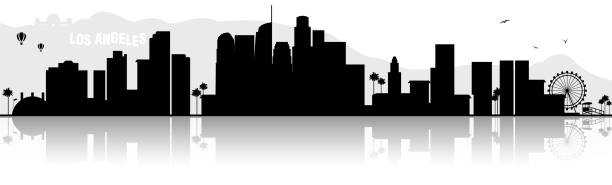 ilustrações de stock, clip art, desenhos animados e ícones de los angeles skyline silhouette black - city of los angeles los angeles county downtown district cityscape